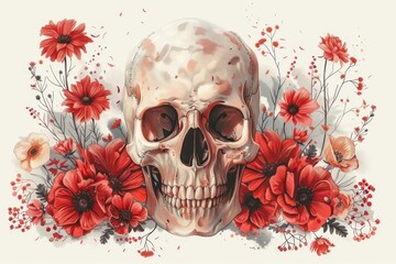 Floral Skull - Digital AI Art Isolated on White Background