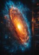 © ZAKARIYAE - A mesmerizing depiction of a radiant galaxy swirling with fiery hues of orange and blue in a digital artwork.