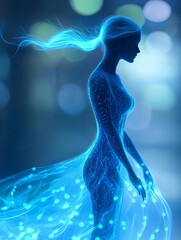 Wall Mural - A female form made from blue energy. 