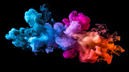 Wall Mural - a colorful abstract cloud. colored watercolor ink mixes with each other in the air on a black backgr