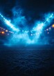 © ZAKARIYAE - Illuminated stadium under a night sky with bright lights and mist.