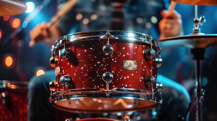 Drummer's Groove: Close-up of a Percussionist Playing Snare Drum with Sticks