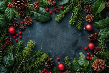 Wall Mural - Christmas Decoration on Dark Background - Greeting Card Template