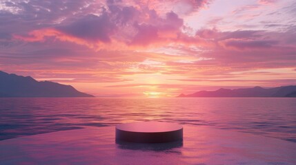 Canvas Print - Serene Sunset Over Tranquil Water with Mountains