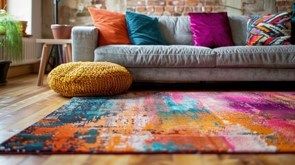 Wall Mural - Colorful Living Room with Stylish Decor and Textiles