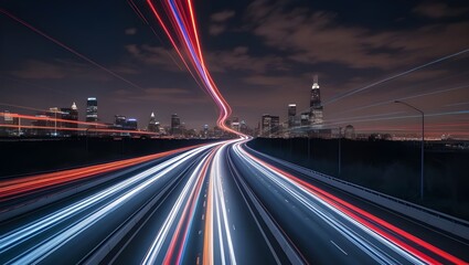 A highway with colorful light trails, symbolizing the speed and movement of digital marketing