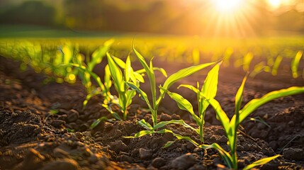 Poster - Young Corn Shoots Basking in the Golden Hour