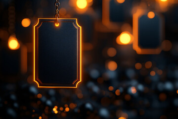 black blank tag with glowing orange border on dark background