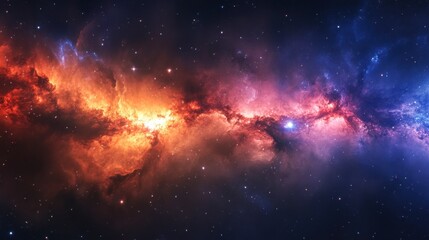 Wall Mural - A panoramic shot of a galaxy with colorful nebula clouds and bright stars, set against the dark backdrop of space.