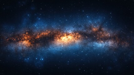 Wall Mural - A panoramic shot of the Milky Way galaxy with bright stars, glowing nebula clouds, and cosmic dust, creating a stunning visual.