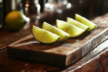 Lime Wedges on a Wooden Cutting Board