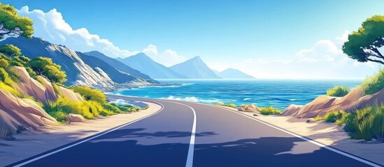 Wall Mural - a scenic coastal road winds through a mountainous landscape, with the azure ocean sparkling in the d
