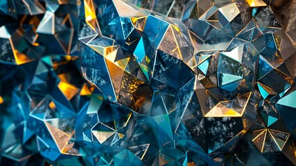 Wall Mural - a close-up shot of shimmering blue and gold geometric shapes, creating a dynamic and abstract patter