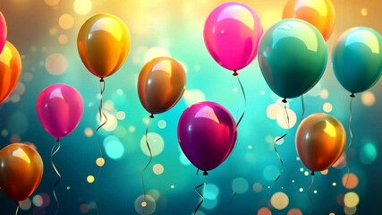 Wall Mural - colorful balloons float against a blue sky with bokeh lights