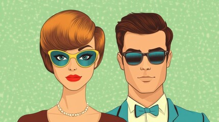 Poster - Vibrant pop art illustration of a woman and man, blending retro styles with bold colors for a striking visual appeal.