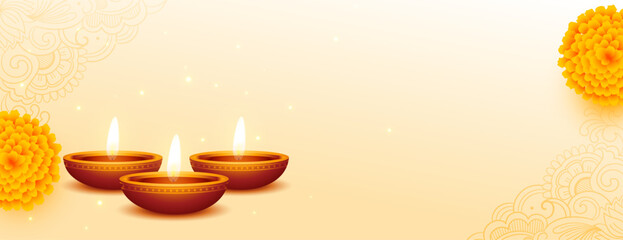 Wall Mural - realistic glowing diya diwali wishes banner with text space