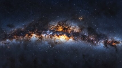 Wall Mural - A wide panorama of the Milky Way galaxy with dense star clusters and dark cosmic voids, stretching across the night sky.
