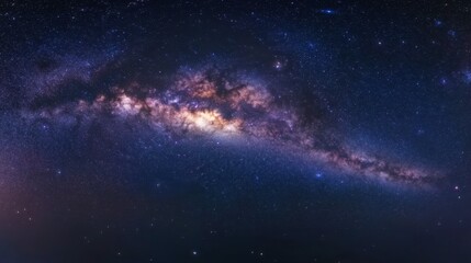 Wall Mural - A wide panorama of the Milky Way galaxy with dense star clusters and dark cosmic voids, stretching across the night sky.