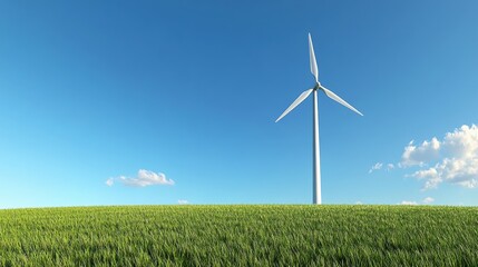 Wind turbine harnessing renewable energy in a green field against a clear blue sky, symbolizing sustainable power solutions.