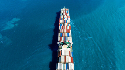 Aerial view of the freight shipping transport system cargo ship container. international transportation Export-import business, logistics, transportation industry concept