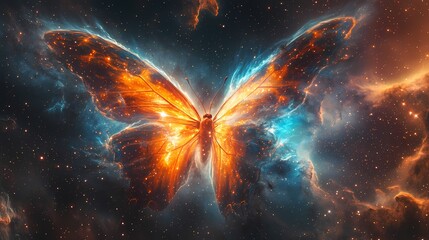 Wall Mural - colorful butterfly-shaped nebula in the deep black of space background with generative