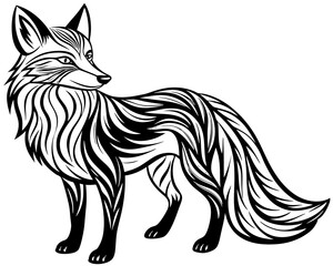 Sticker - Elegant Fox Line Art Vector Illustration