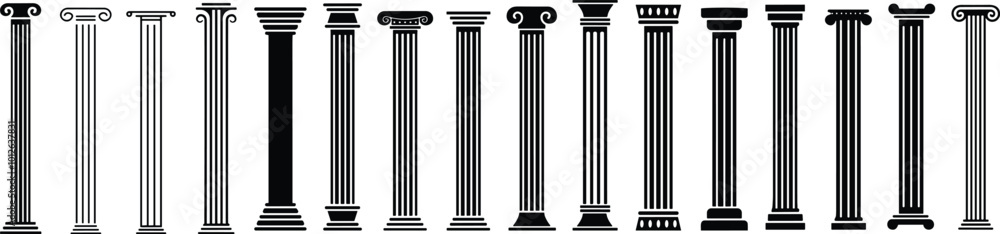 Ancient pillar or Columns vector icons set. Elegant classic roman ...