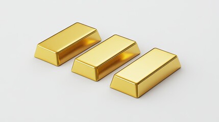 A set of shiny gold bars on a white background, visually representing the increasing prices of gold in the global market. Space for text or business message.