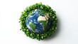 © arthit - An artistic representation of a globe map intertwined with lush green foliage, highlighting the message of investing in our planet health, set against a clean white backdrop.
