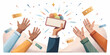 © HaJung - Flat Vector Illustration of Hands Scratching Lottery Ticket, Capturing the Journey from Disbelief to Euphoria Upon Winning, Highlighting the Ripple Effect of Unexpected Good Fortune