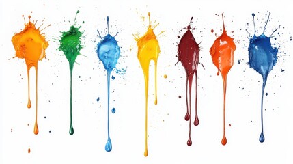 Wall Mural - Splats Splashes And Blobs Of Brightly Colored Paint In Different Shapes Drips Isolated On White