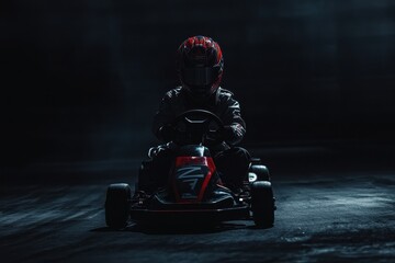 Wall Mural - Go kart racer in the dark inscription spot