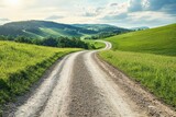 Gravel dirt road through rural landscape and fields Off road trip for 4x4 vehicle