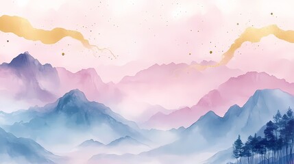 Traditional Chinese pink and blue mountain poster background