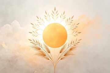 Forced perspective minimalist boho abstract nature art featuring doodle sun shapes