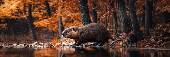 Wall Mural - beaver in autumn woods