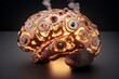 © Sanchai - Hyper-realistic steampunk brain made of metal and copper, gears spinning with intricate precision as steam rises from tiny vents