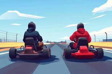 Wall Mural - Men racing Go karts in a playground track