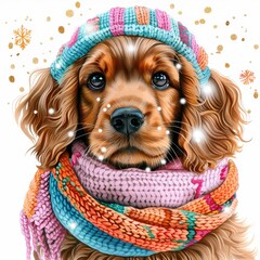 Wall Mural - Cute Dog in Festive Scarf for Holiday Cheer