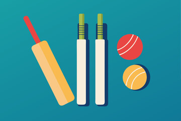 Canvas Print -  Cute cricket bat with ball and stumps vector illustration