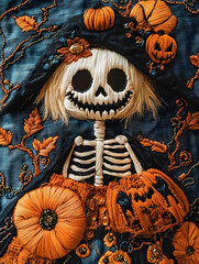 Canvas Print - Embroidered shirt on the Halloween theme. Embroidery on fabric