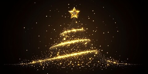 Wall Mural - A sparkling golden Christmas tree on a black background.