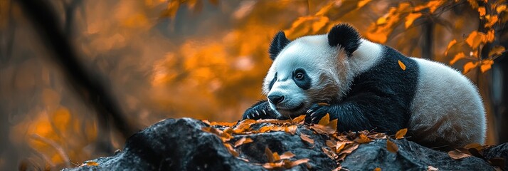 Wall Mural - panda in autumn woods