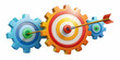 © HaJung - Vector illustration of a target featuring interlocking gears, symbolizing strategic planning and process optimization for business strategies in infographics.