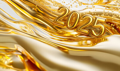 Wall Mural - 2025 new year abstract shiny color gold wave design element