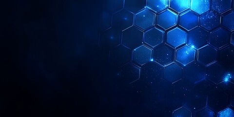 Poster - Abstract blue hexagonal background with glowing lights.