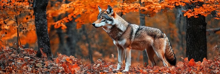 Wall Mural - wolf in the autumn forest