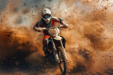 Wall Mural - Motocross racer accelerating on dirt track