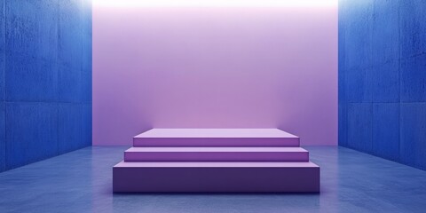 Poster - Purple platform in a room with blue and purple walls.