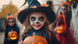 © john - Happy halloween. children in costumes and makeup holiday happy halloween